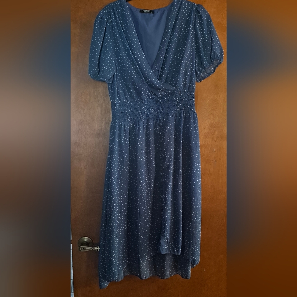 Elegant Blue Polka Dot High Low Dress